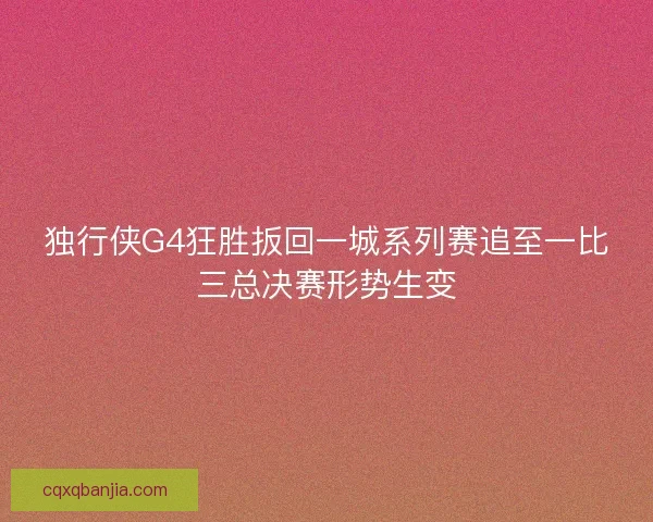 独行侠G4狂胜扳回一城系列赛追至一比三总决赛形势生变