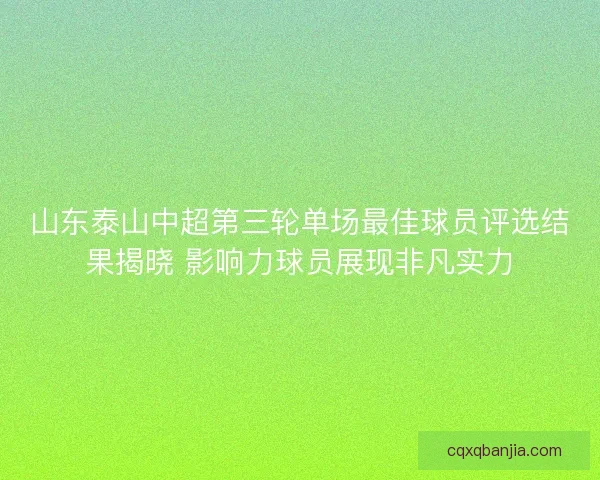 山东泰山中超第三轮单场最佳球员评选结果揭晓 影响力球员展现非凡实力