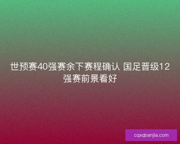 世预赛40强赛余下赛程确认 国足晋级12强赛前景看好 世预赛40强赛余下赛程确认 国足晋级12强赛前景看好