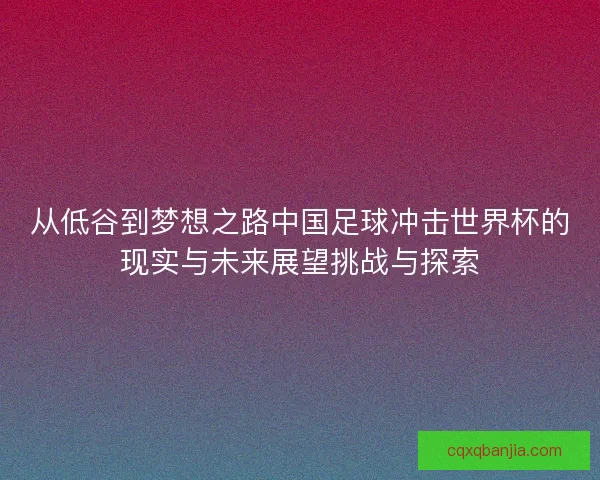 从低谷到梦想之路中国足球冲击世界杯的现实与未来展望挑战与探索 从低谷到梦想之路中国足球冲击世界杯的现实与未来展望挑战与探索